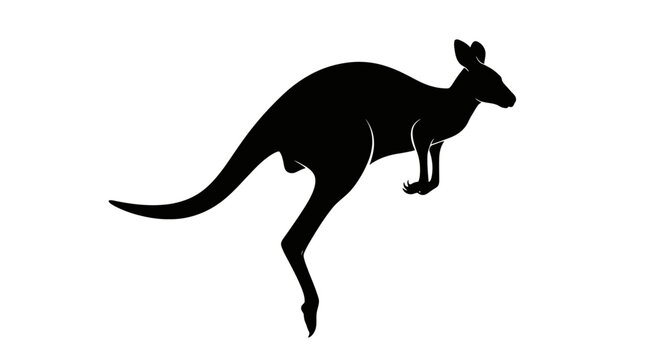 Black silhouette of a kangaroo jumping.