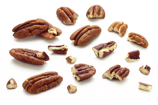 Shelled Pecans isolated on white background