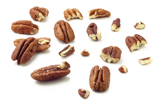 Shelled Pecans isolated on white background