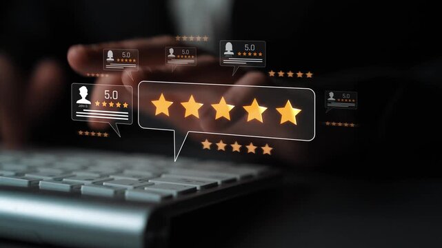 Customer centric review and rating system support product review, digital rating concept, and customer give good trust by visualizing people choice through stars and feedback content technology Marrow