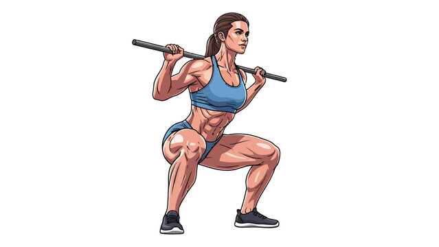 Woman performing a barbell squat exercise.