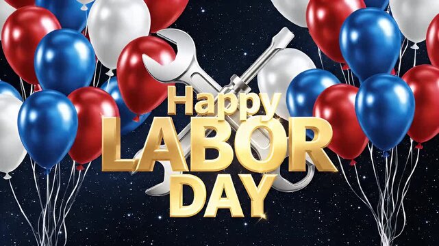 Labor day celebration illustration with balloons and wrench
