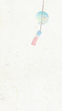 Watercolor wind chime swaying gently with copy space on left, seamless loop animation, japanese paper,4K vertical background (10sec)