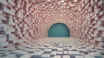 Fototapeta premium Pink textured tunnel with blue opening white
