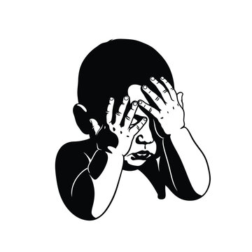 Child Covering Face with Hands.