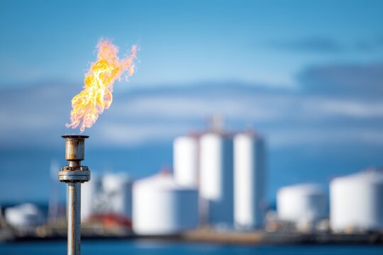 Natural gas flare stack at oil refinery