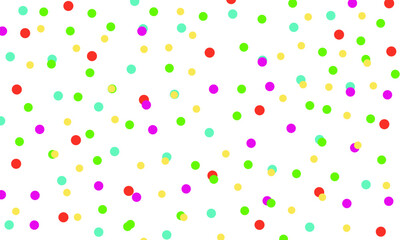 Fototapeta premium Bright multicolored polka dots scattered transparent background. modern confetti seamless pattern for celebration, textile, wrapping paper, birthday party backdrop Vector illustration