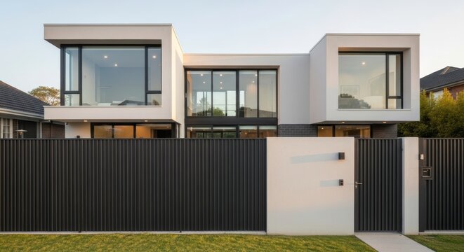 Modern home with laminated glass fence and etched pattern showcases minimalist design and clean lines in a contemporary setting with natural light.