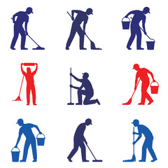 Fototapeta premium Illustrations of People Performing Various Cleaning and Maintenance Tasks