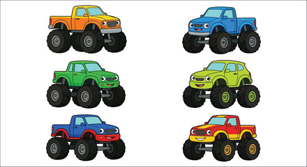 Colorful cartoon monster trucks collection for kids © vectors home