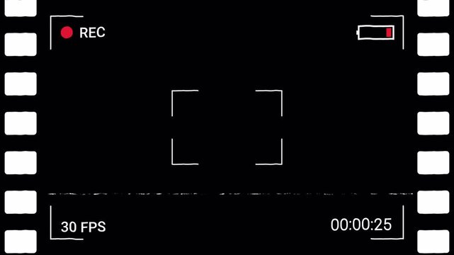 VHS Camcorder Film Strip Overlay Animation on Transparent Background.  Super 8 mm border frames animated flickering 4K Alpha Channel