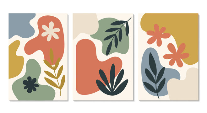 Abstract Mid Century Modern Botanical Art Prints.