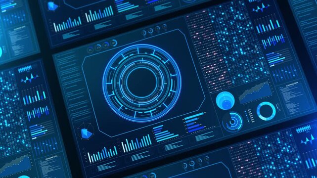 Advanced data HUD infographic analytics dashboard display. Business and financial investment. of financial. Information reports of business strategy for investment. Technology data analysis.