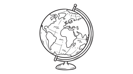 Globe on a stand outline drawing black and white planet earth geography © MD HAJIRUDDIN