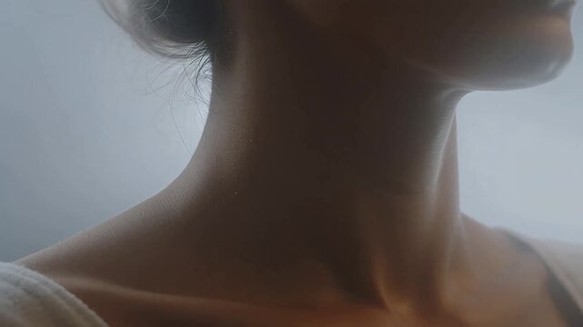 Closeup of a persons neck and shoulder