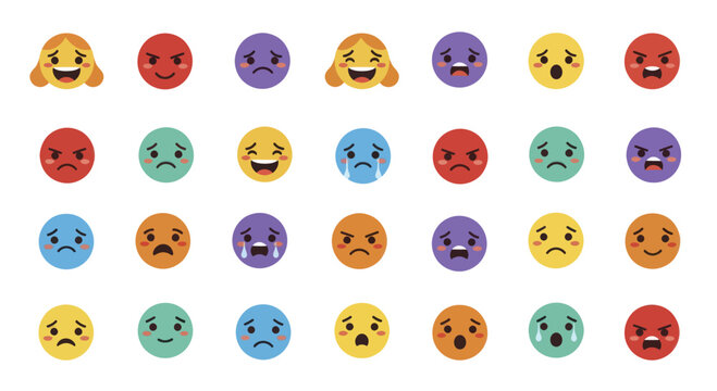 Collection of colorful emoji faces expressing various emotions.
