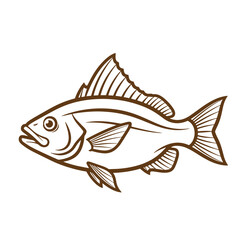 Fototapeta premium Brown fish illustration with fins and tail on white background