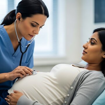 Pregnant woman with doctor.