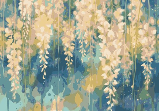 Beautiful hanging flowers pattern in yellow pink and blue background