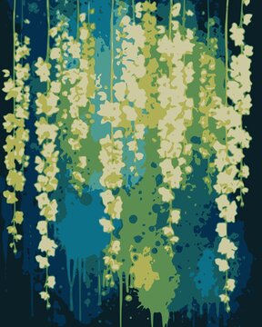 Beautiful hanging flowers pattern in yellow and teal blue background