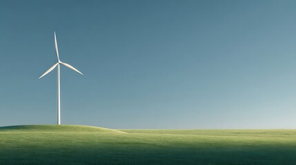 Obraz premium Wind Turbine on Green Hill Under Blue Sky Generating Clean Energy.
