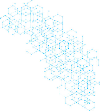 Geometric Tech Pattern. Abstract Hexagon Network Background with Blue Geometric Connection Pattern.