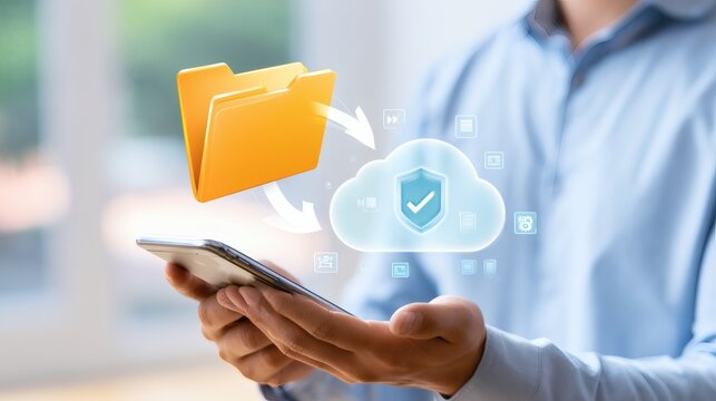 Data Transfer Concept with Smartphone and Cloud Storage Visualization