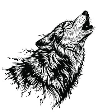 Wolf Howling Animal Portrait.