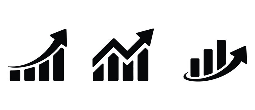 Growing bar chart icon vector, upward profit and revenue growth symbol, editable flat and outline chart icon for finance reports