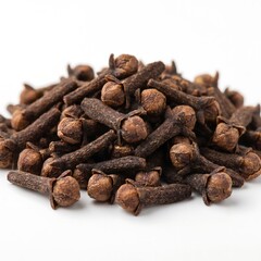 Obraz premium Pile of whole dried clove spice buds isolated on white background for culinary and herbal use