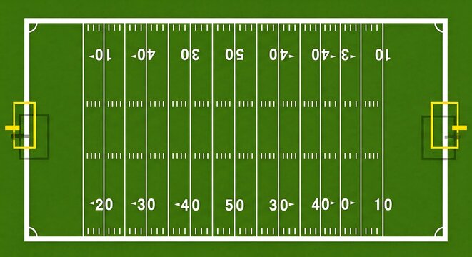 Green Football Field with White Yard Lines and Goal Posts