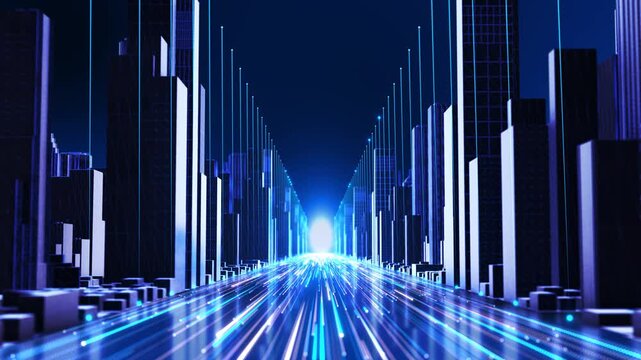 4K Smart world technology digital smart city 3D architecture building hologram scan digital world cyber city Background. interface HUD control futuristic security energy power virtual reality hologram