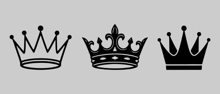 Three Different Black Royal Crown Silhouettes For King And Queen Design