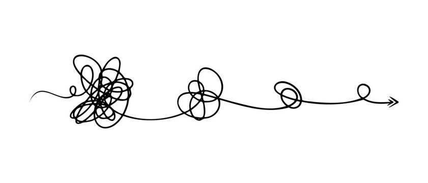 Hand Drawn Tangle Scrawl Changing To Straight Line Arrow Concept Illustration