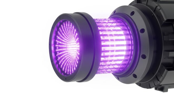 Glowing purple fusion reactor core with black casing