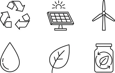 Fototapeta premium Sustainability and Renewable Energy Minimal Line Icons Vector Set