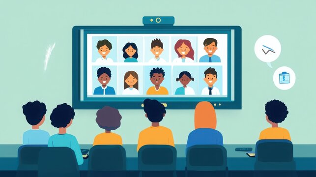 Diverse students in an online classroom with peers on screen