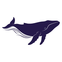 Silhouette of a dark blue humpback whale swimming gracefully in the ocean, depicted with flowing lines. © ning