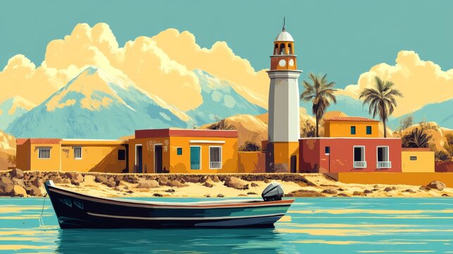 Paracas Peru Poster Illustration Travel Print Decor Gift Paper Canvas Wall Retro Art
