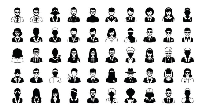 Diverse icon collection representing various professions and individuals