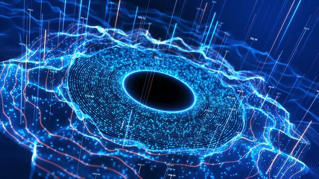 Futuristic Data Vortex Digital Analytics Visualization digital vortex data points lines graphs metrics immersive technology environment. Depth motion enhance big data analytics visuals, innovation
