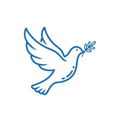 Obraz premium Peace dove icon, blue line art bird, flying dove symbol, olive branch vector