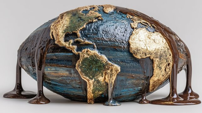 Sculpture of the world melting chocolate on a stand