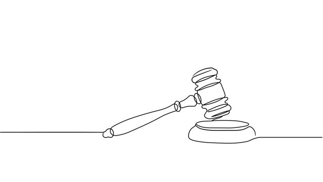 gavel continuous line drawing. minimalist judge hammer illustration for justice law court and auction concept.