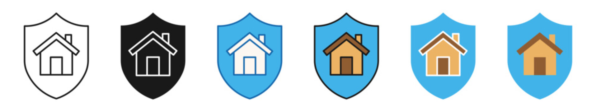 house shield icon set. home security and real estate insurance protection symbols for safety and property guard.