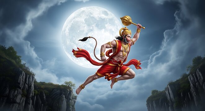 Hanuman jumping in air.