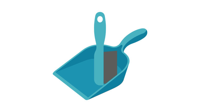 Blue dustpan and brush set tool.