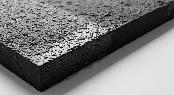 Close-up of a textured black rubber mat with a rough surface, ideal for industrial or protective applications.
