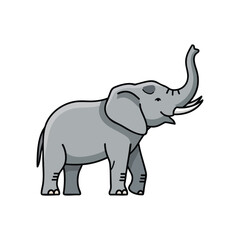 Obraz premium A friendly cartoon illustration of a grey African elephant with trunk raised.