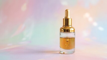 Naklejka premium Gold Dropper Bottle for Luxury Skincare Serum Product. Cosmetic Oil Packaging for Beauty Marketing & Branding